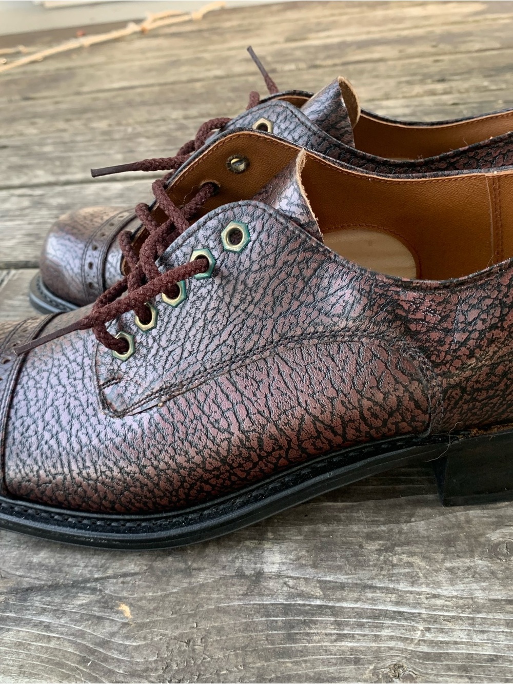 Men's Dark Brown Textured Derby Shoes - Picture 4 of 7